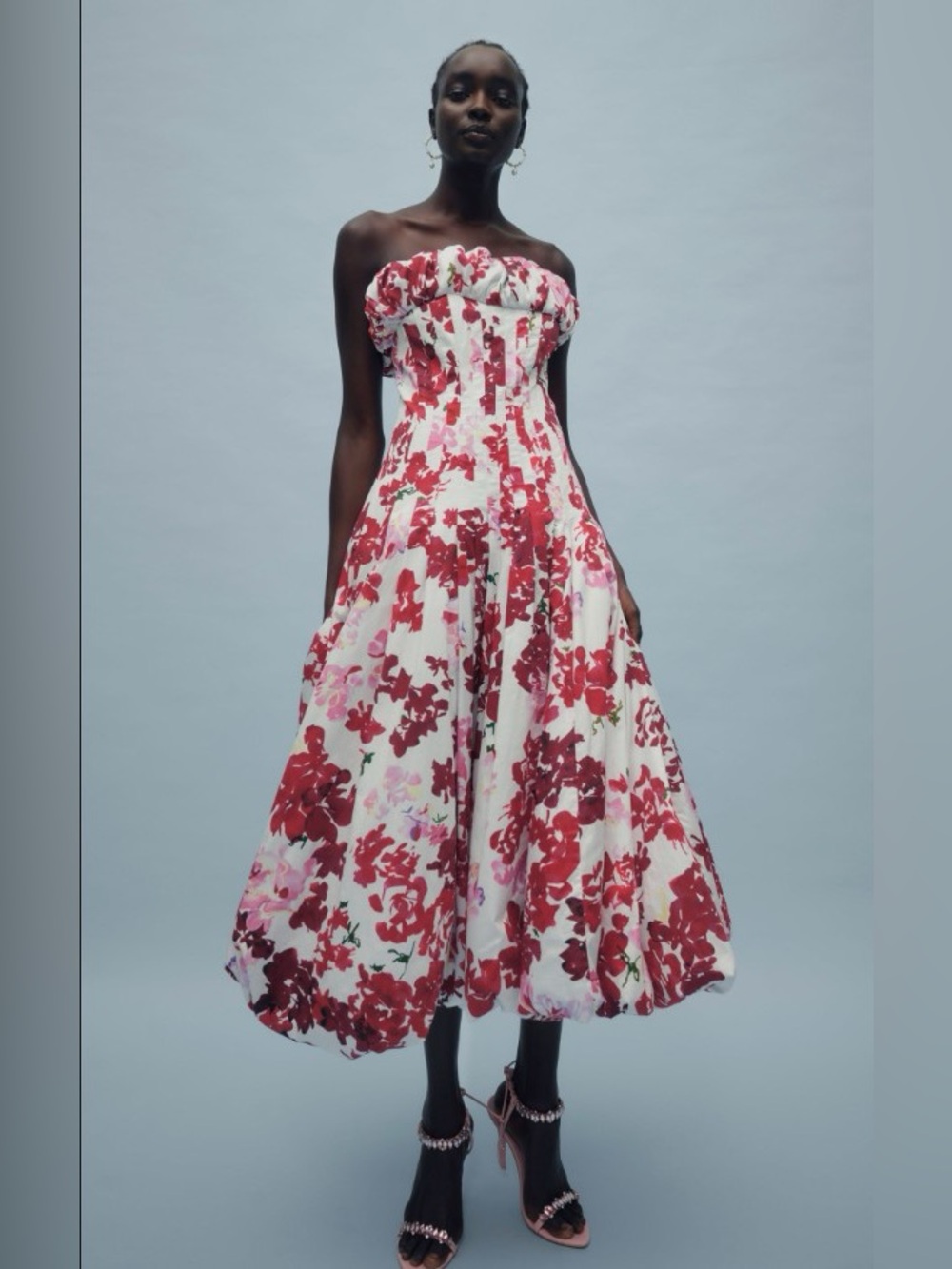 Aje Mathilda Pink FloralPrinted White Panel Bubble Hem Strapless Dress AU10/US6 - Picture 7 of 10